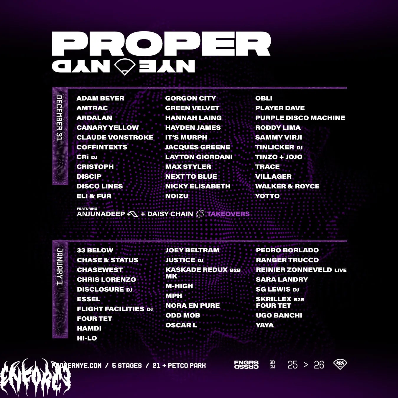 FNGRS CRSSD presents PROPER NYE 2026 Enforce Records